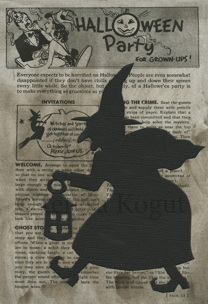 3231-Walking witch silho over antique paper