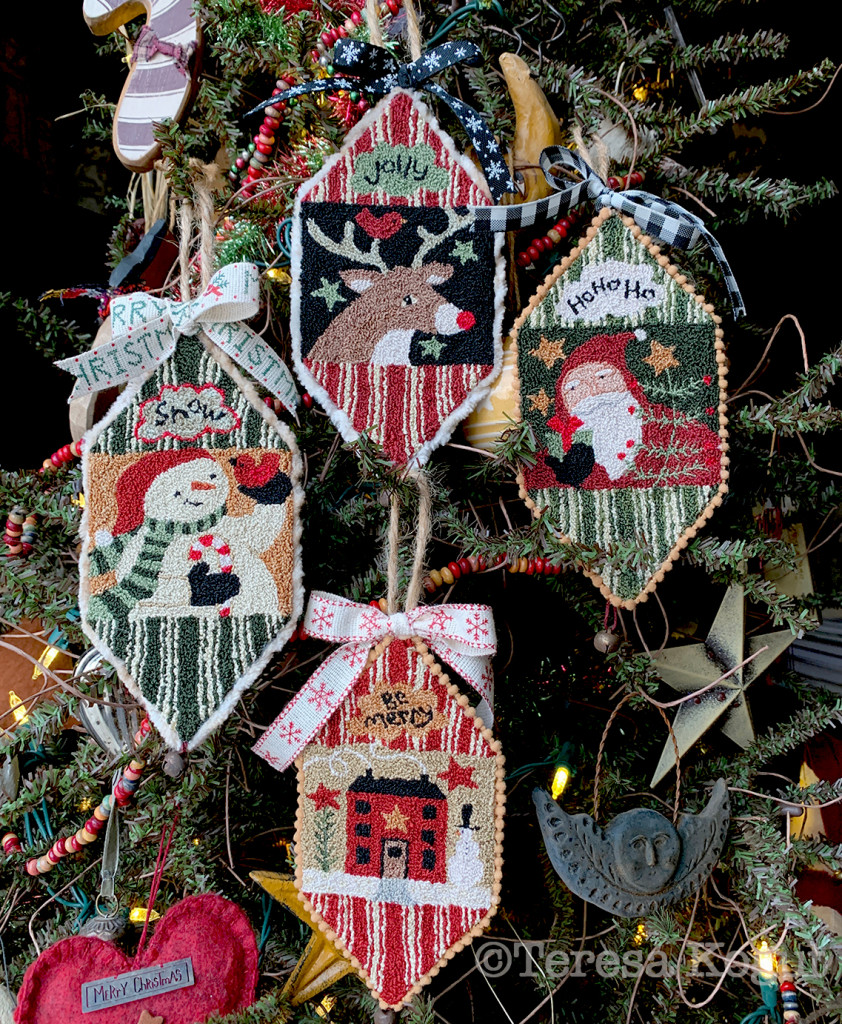 Four punchneedle ornaments
