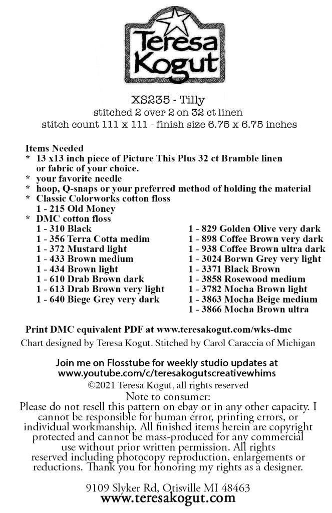 XS235 Tilly supply list for Kev